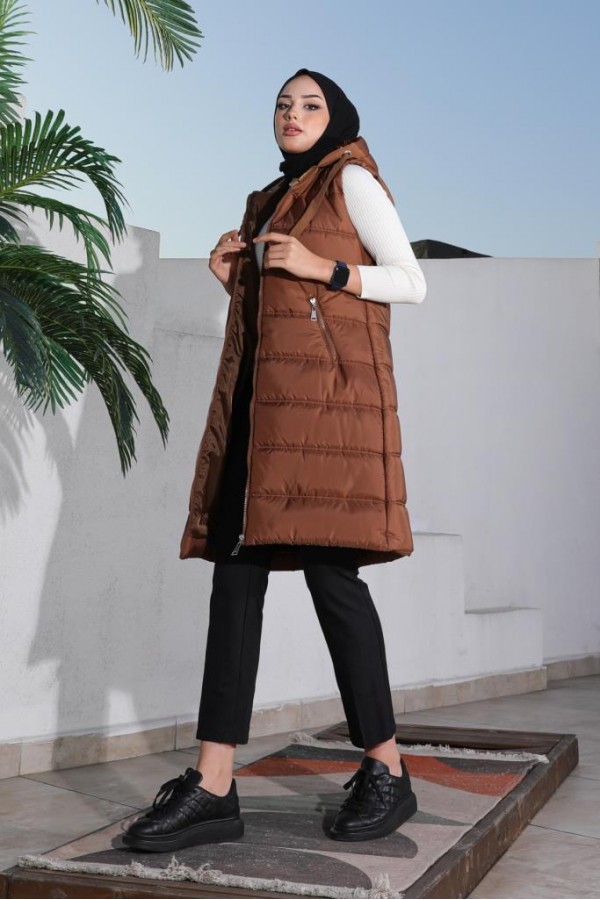  Dolumlu Şişme Yelek Kahverengi 5140