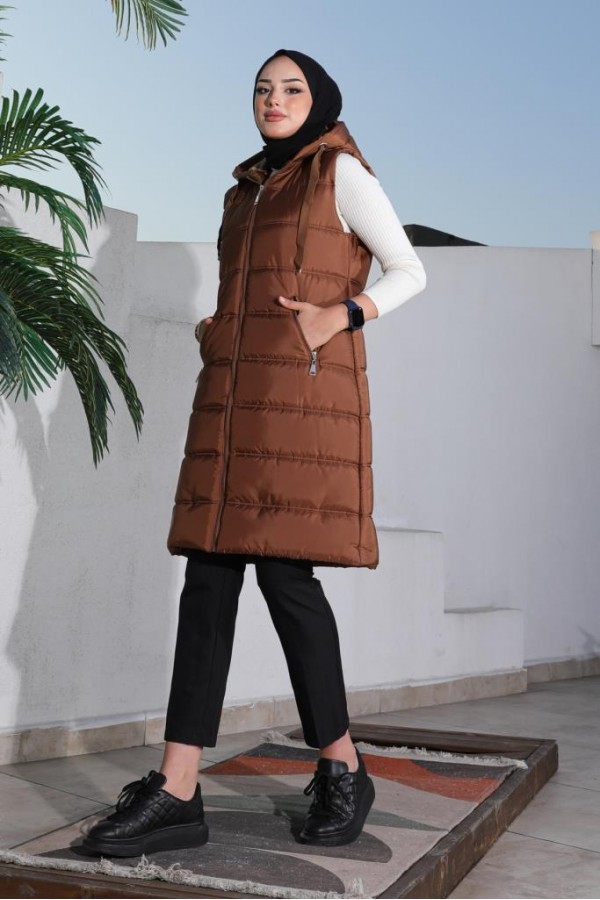  Dolumlu Şişme Yelek Kahverengi 5140