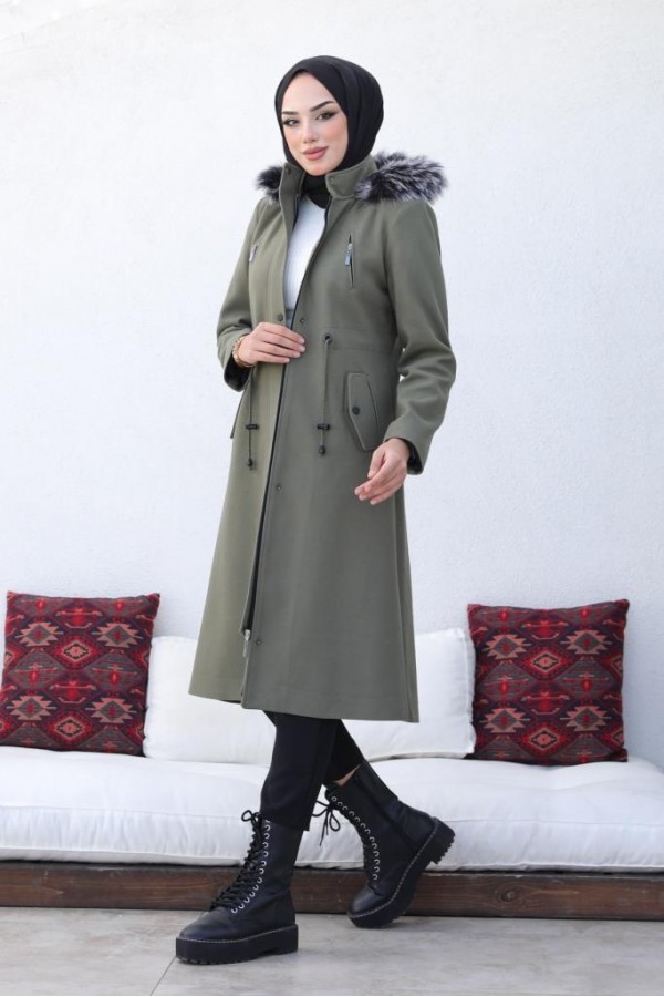 Kaşe Tesettür Kaban Haki 1061 Kaşe Tesettür Kaban Haki 1061