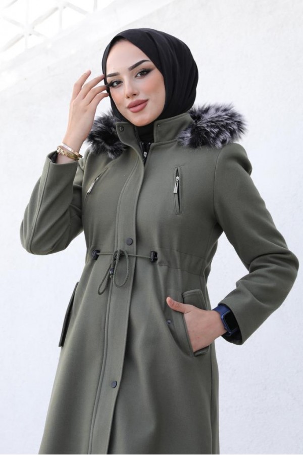 Kaşe Tesettür Kaban Haki 1061 Kaşe Tesettür Kaban Haki 1061