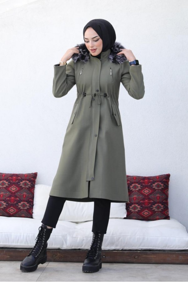 Kaşe Tesettür Kaban Haki 1061 Kaşe Tesettür Kaban Haki 1061