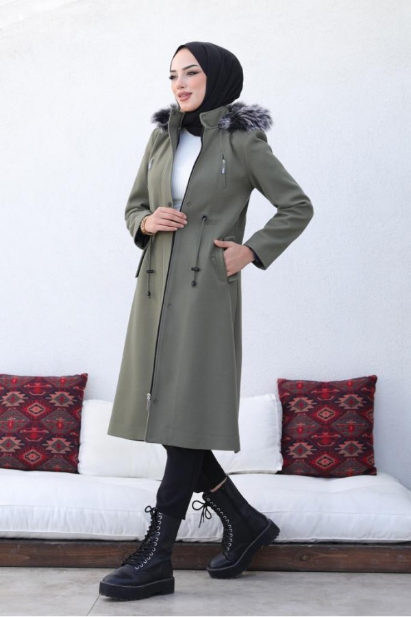 Kaşe Tesettür Kaban Haki 1061 Kaşe Tesettür Kaban Haki 1061