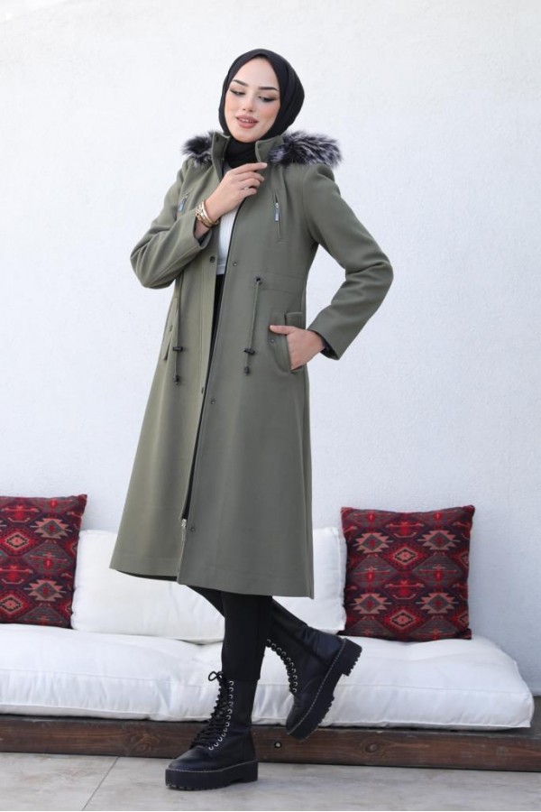 Kaşe Tesettür Kaban Haki 1061 Kaşe Tesettür Kaban Haki 1061