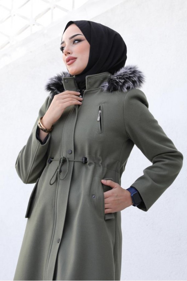 Kaşe Tesettür Kaban Haki 1061 Kaşe Tesettür Kaban Haki 1061