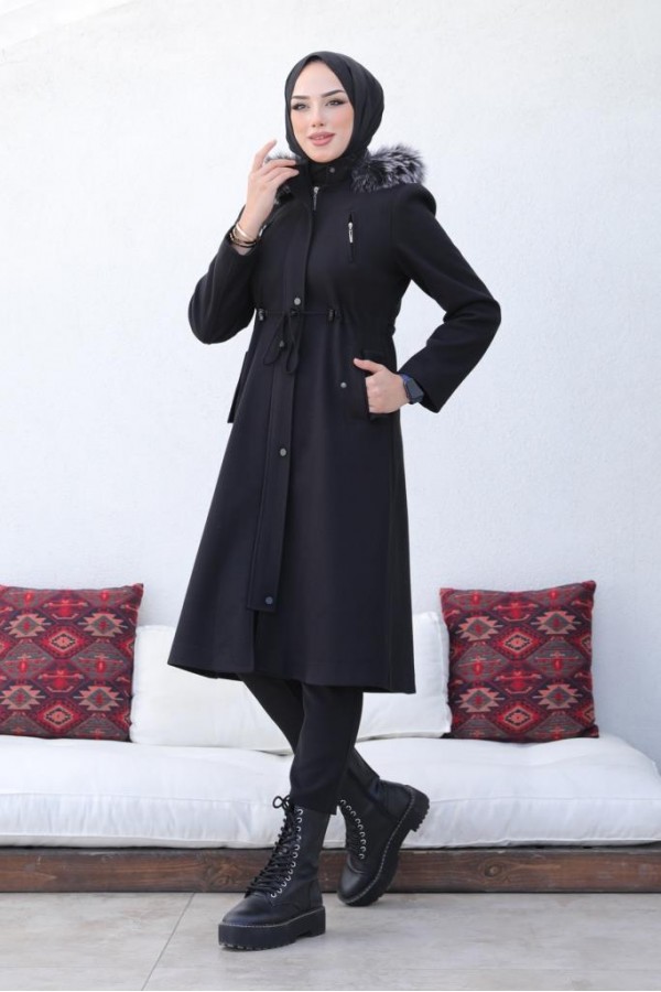 Kaşe Tesettür Kaban Siyah 1061 Kaşe Tesettür Kaban Siyah 1061