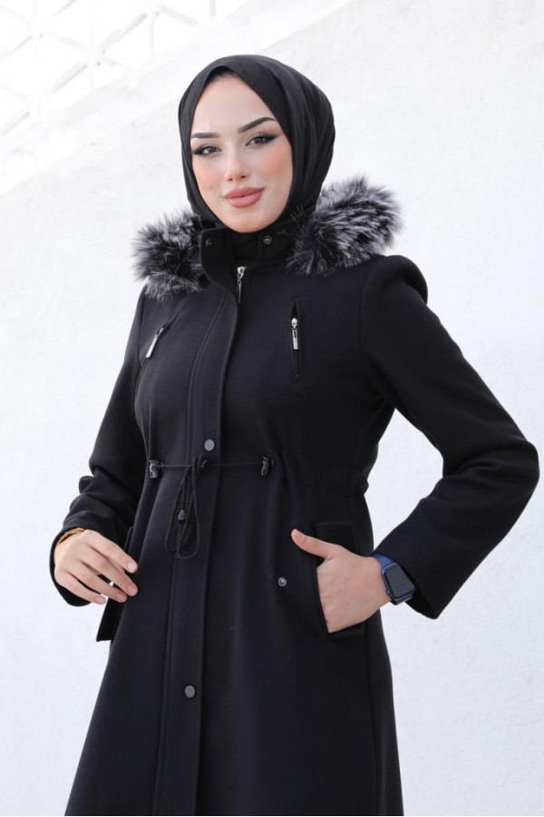Kaşe Tesettür Kaban Siyah 1061 Kaşe Tesettür Kaban Siyah 1061