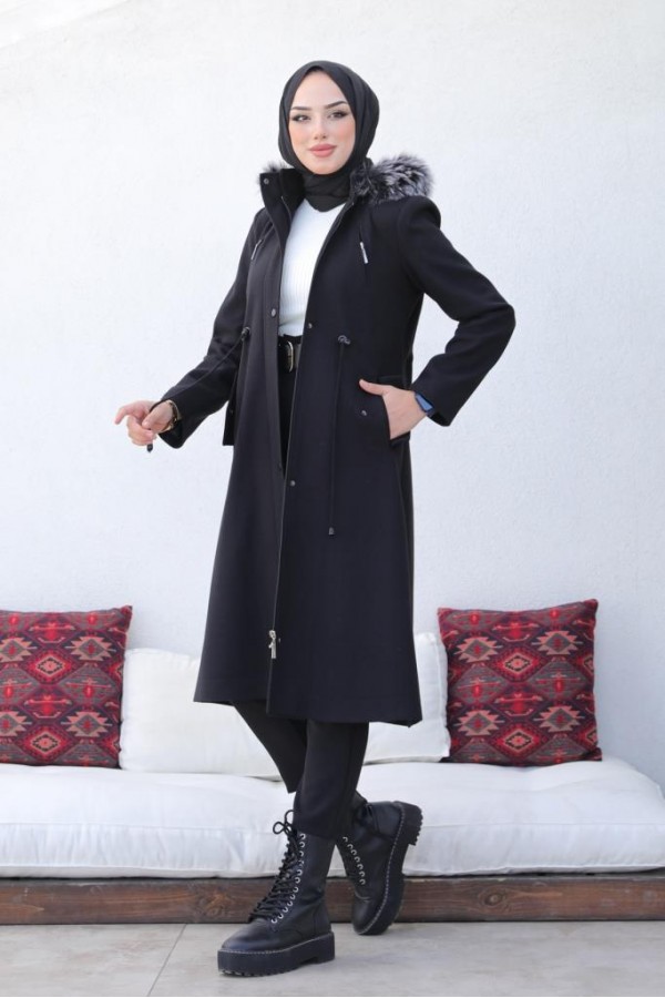 Kaşe Tesettür Kaban Siyah 1061 Kaşe Tesettür Kaban Siyah 1061