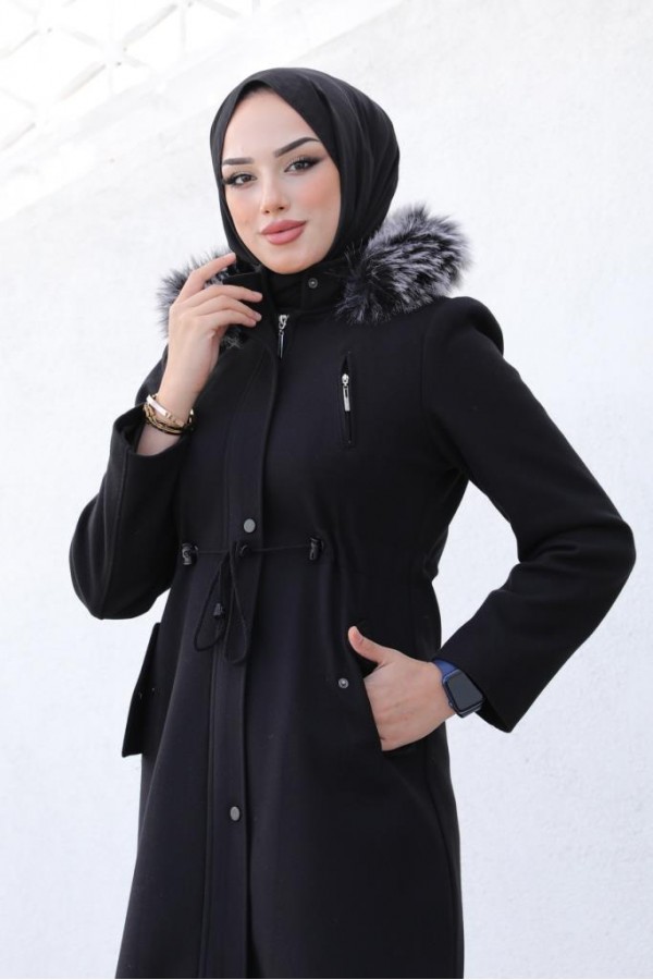 Kaşe Tesettür Kaban Siyah 1061 Kaşe Tesettür Kaban Siyah 1061