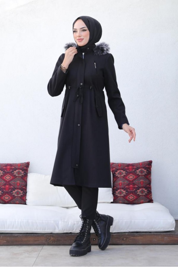 Kaşe Tesettür Kaban Siyah 1061 Kaşe Tesettür Kaban Siyah 1061