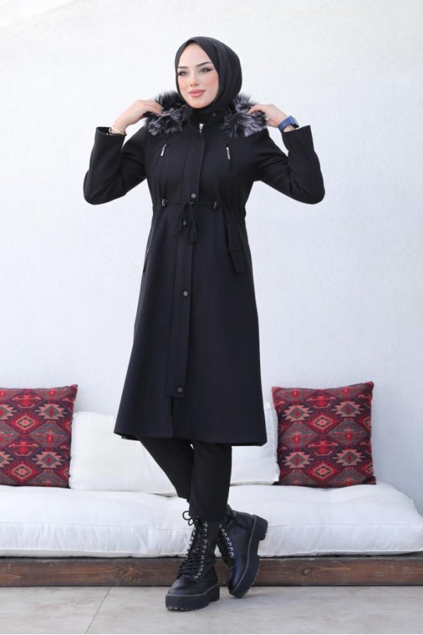Kaşe Tesettür Kaban Siyah 1061 Kaşe Tesettür Kaban Siyah 1061