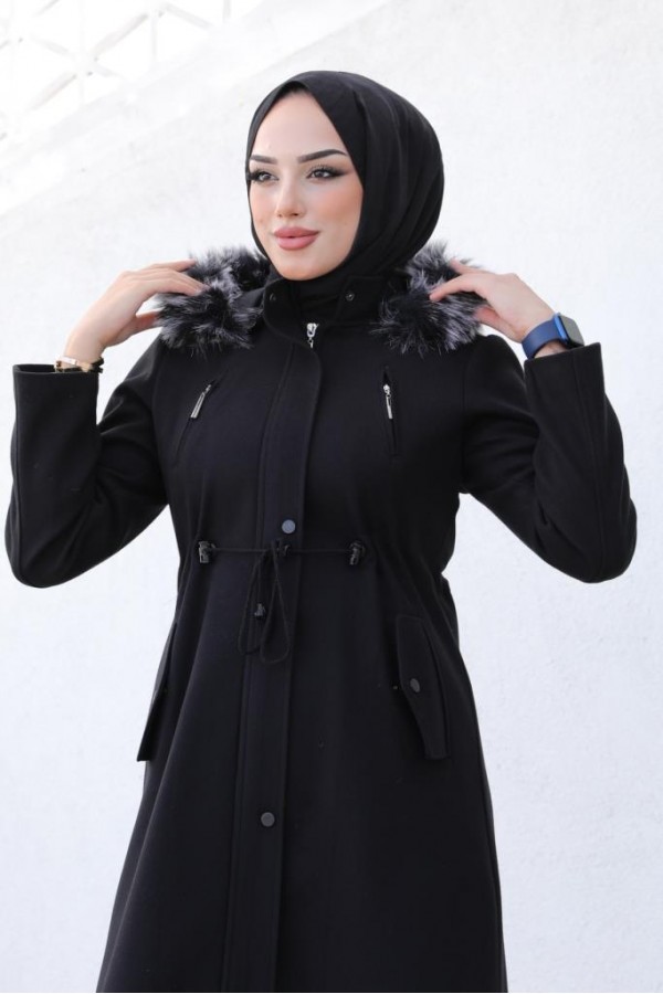 Kaşe Tesettür Kaban Siyah 1061 Kaşe Tesettür Kaban Siyah 1061