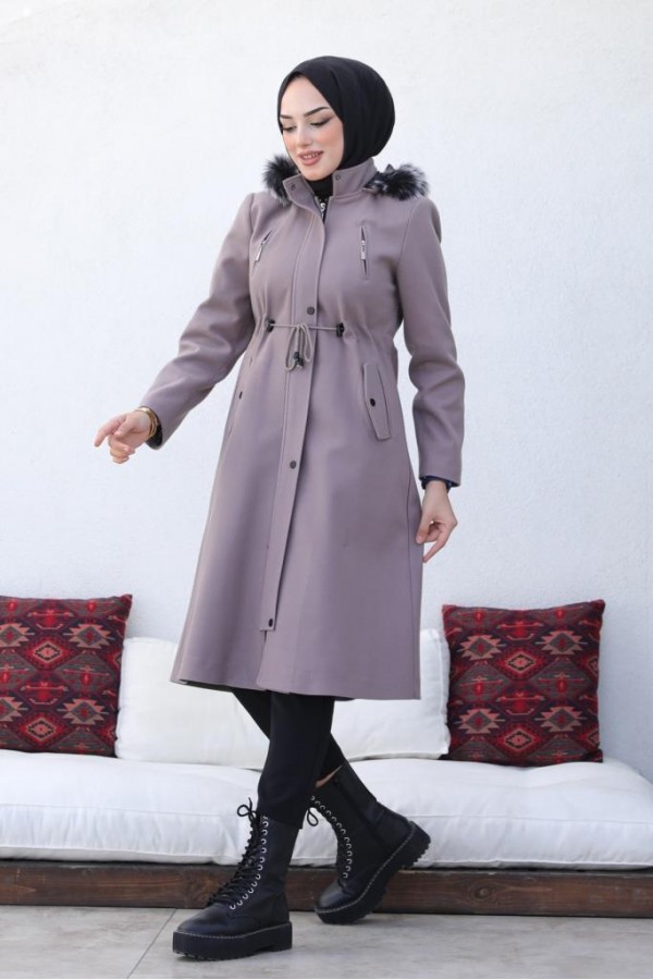 Kaşe Tesettür Kaban Vizon 1061 Kaşe Tesettür Kaban Vizon 1061