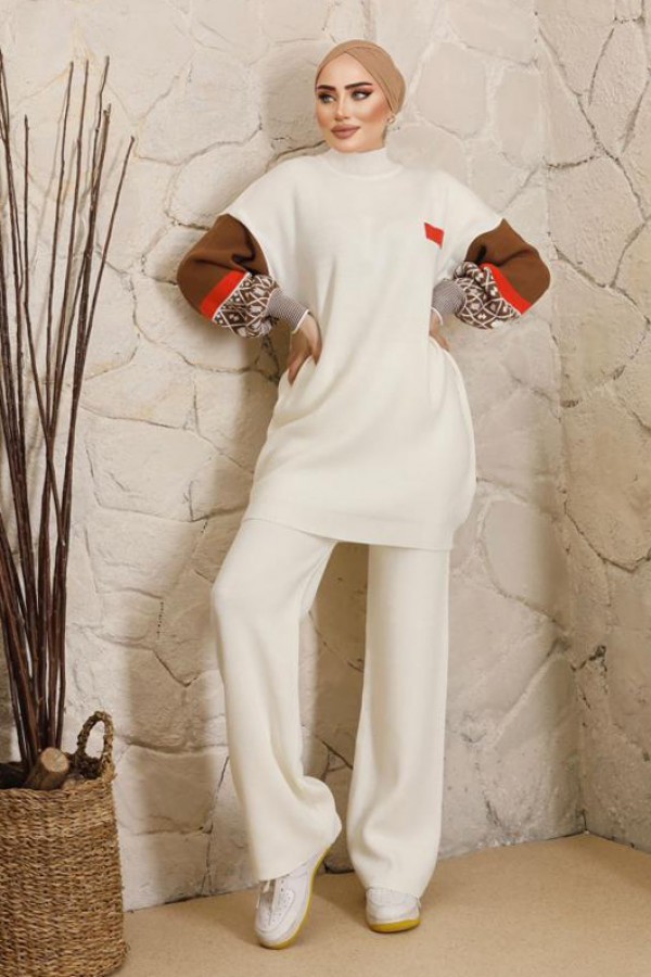  Yarım Balıkçı Yaka Triko Takım Ekru 2999