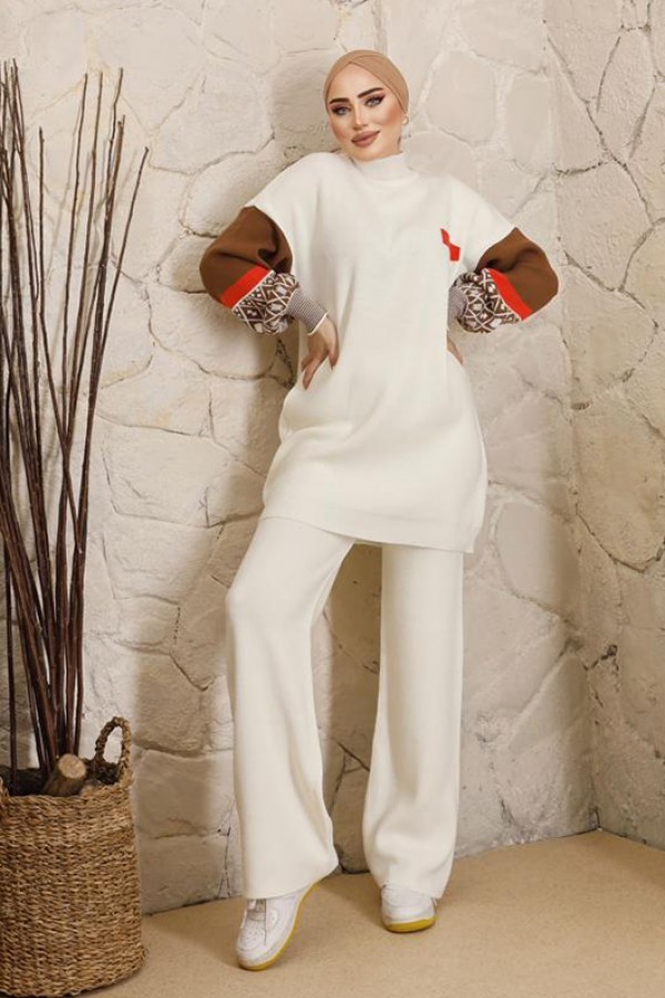  Yarım Balıkçı Yaka Triko Takım Ekru 2999