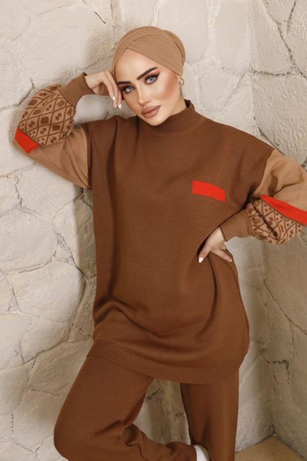  Yarım Balıkçı Yaka Triko Takım Kahverengi 2999