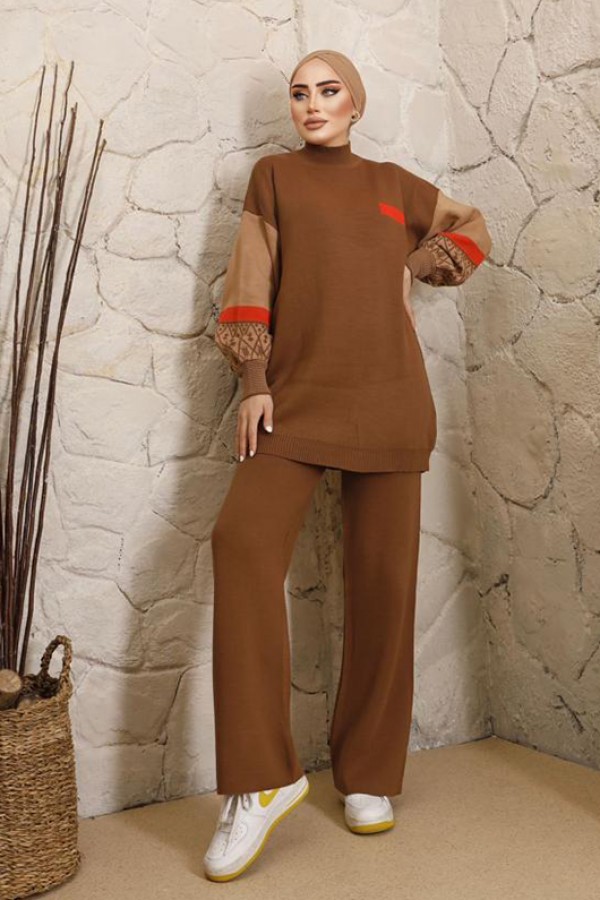  Yarım Balıkçı Yaka Triko Takım Kahverengi 2999