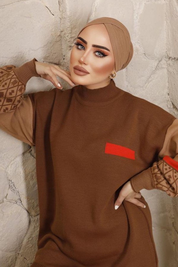  Yarım Balıkçı Yaka Triko Takım Kahverengi 2999