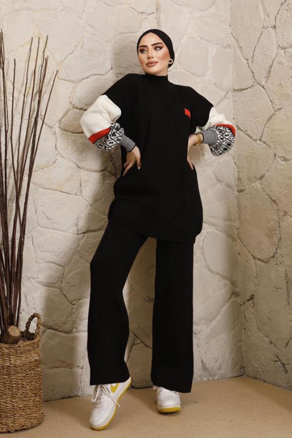  Yarım Balıkçı Yaka Triko Takım Siyah 2999