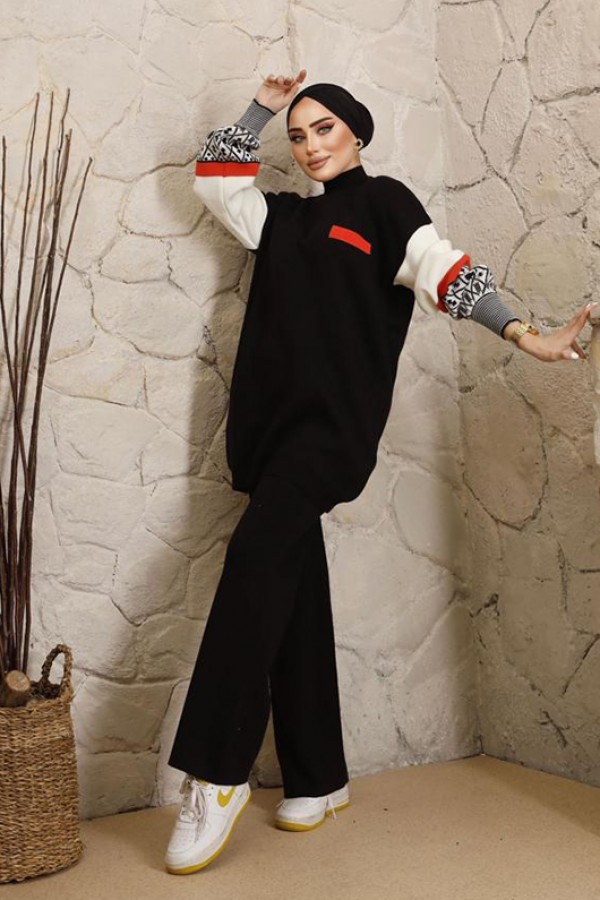  Yarım Balıkçı Yaka Triko Takım Siyah 2999