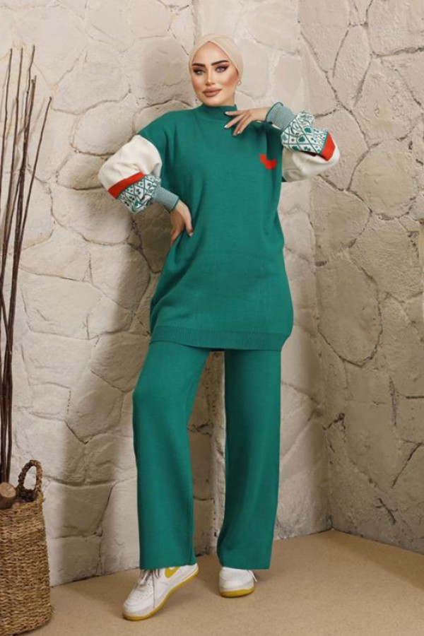  Yarım Balıkçı Yaka Triko Takım Yeşil 2999