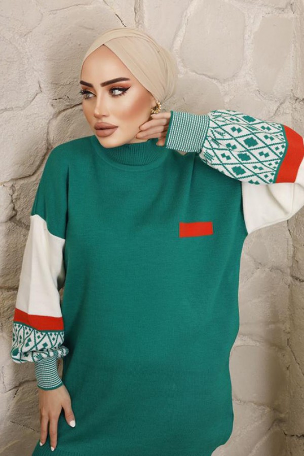  Yarım Balıkçı Yaka Triko Takım Yeşil 2999