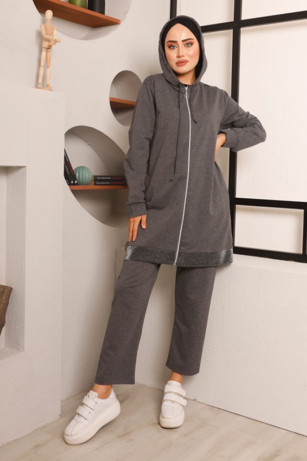  Sim Şerit Detaylı İkili Takım Antrasit 2722