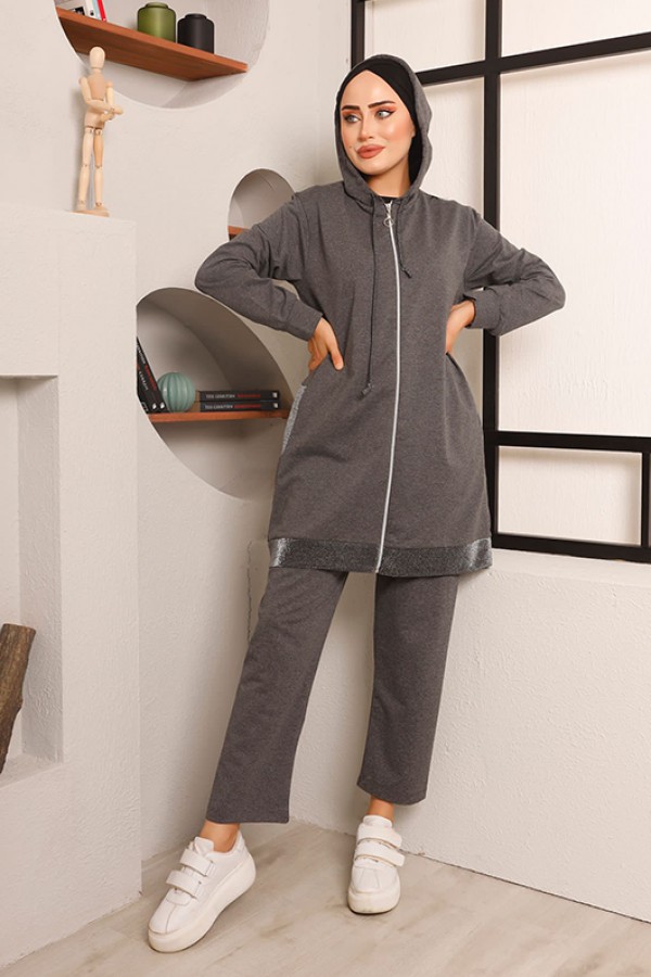  Sim Şerit Detaylı İkili Takım Antrasit 2722