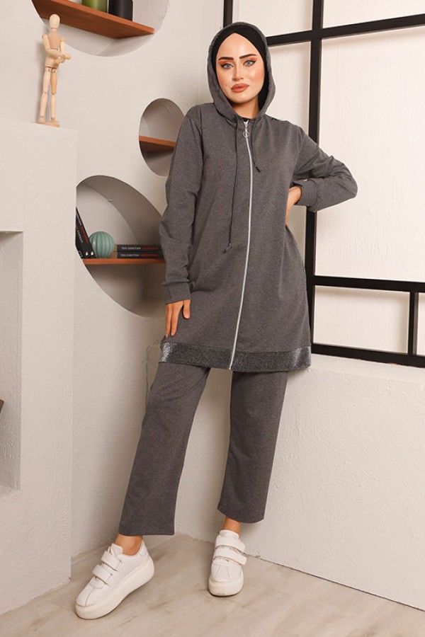  Sim Şerit Detaylı İkili Takım Antrasit 2722