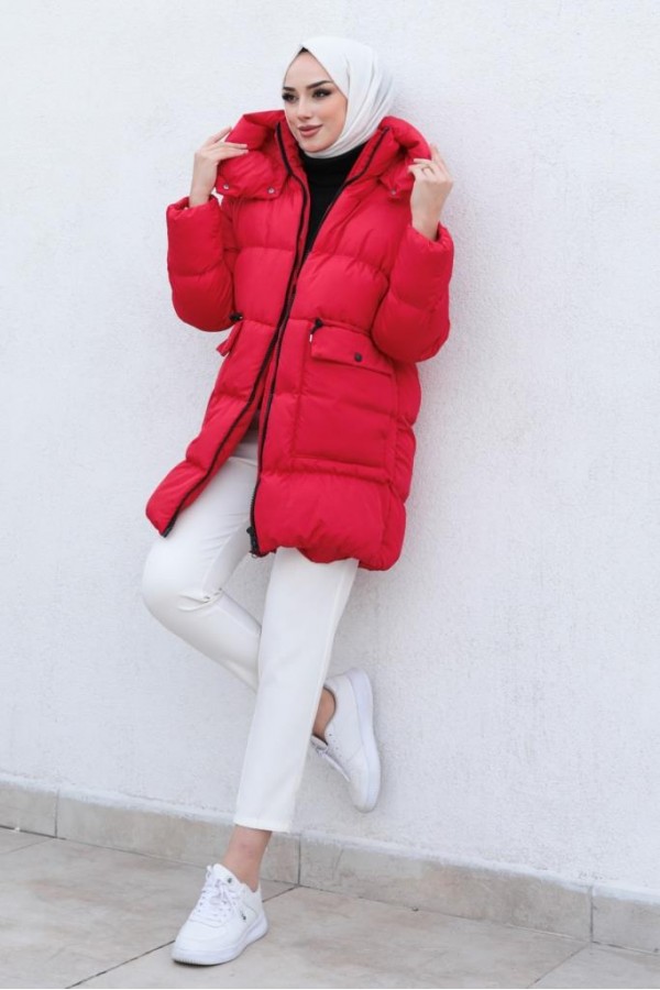  Cepli Şişme Mont Kırmızı 4343