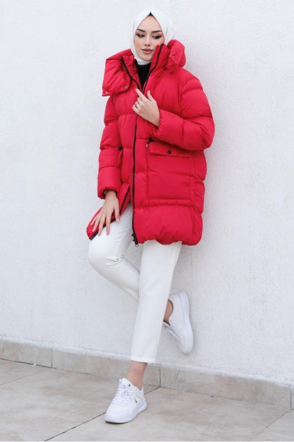  Cepli Şişme Mont Kırmızı 4343