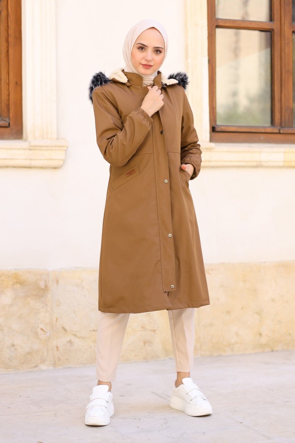 Kapi̇şonlu İçi̇ Kürklü Bondi̇t Kaban Açık Taba 4039 Kapi̇şonlu İçi̇ Kürklü Bondi̇t Kaban Açık Taba 4039