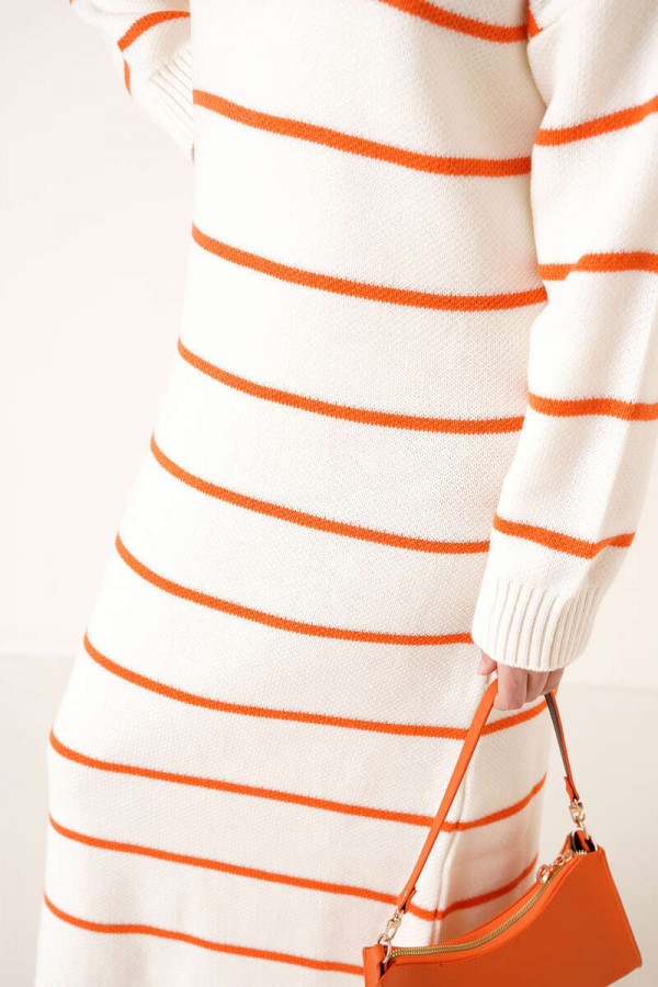  Boğazlı Triko Elbise Ekru 2444