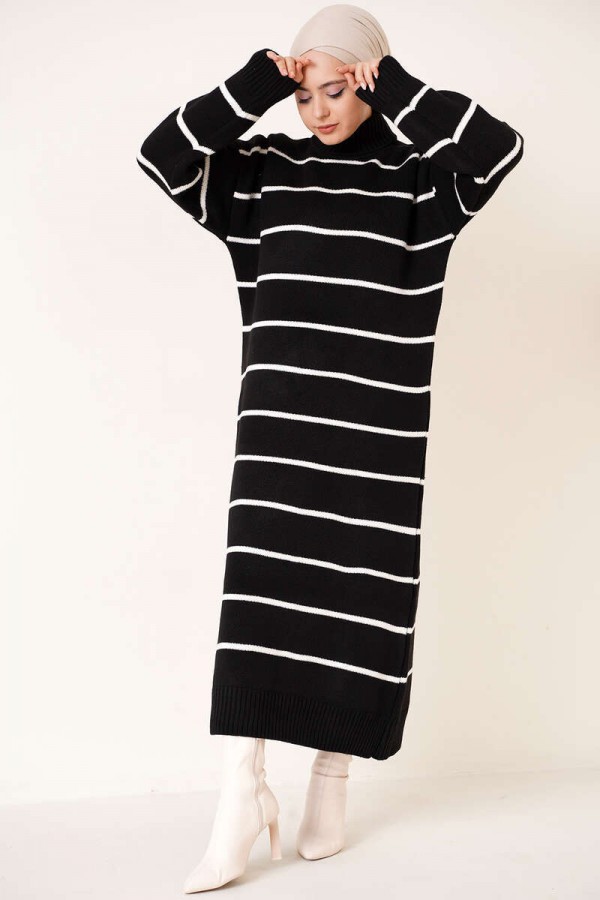  Boğazlı Triko Elbise Siyah 2444