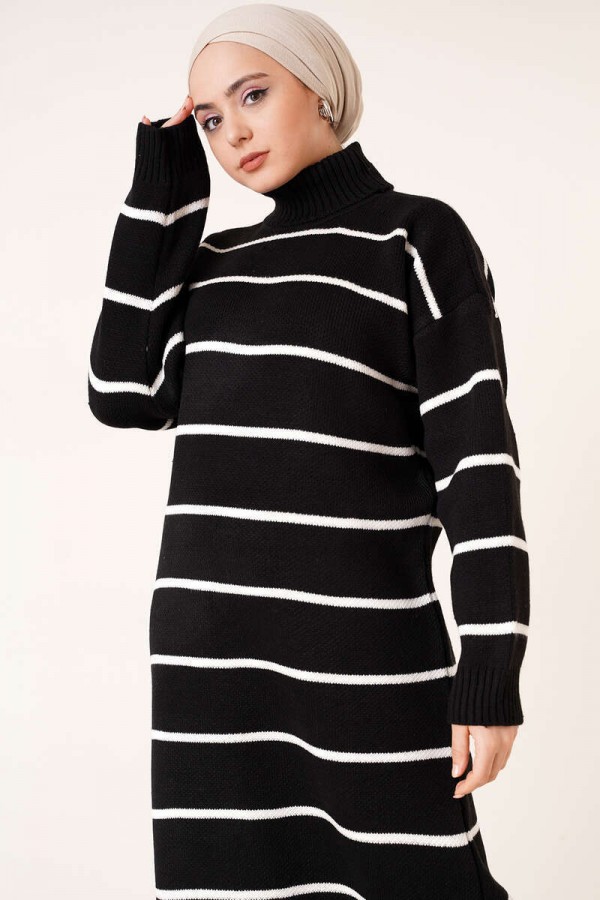  Boğazlı Triko Elbise Siyah 2444