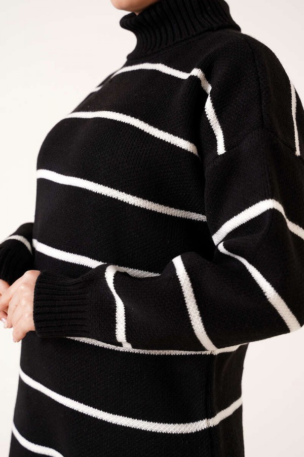  Boğazlı Triko Elbise Siyah 2444