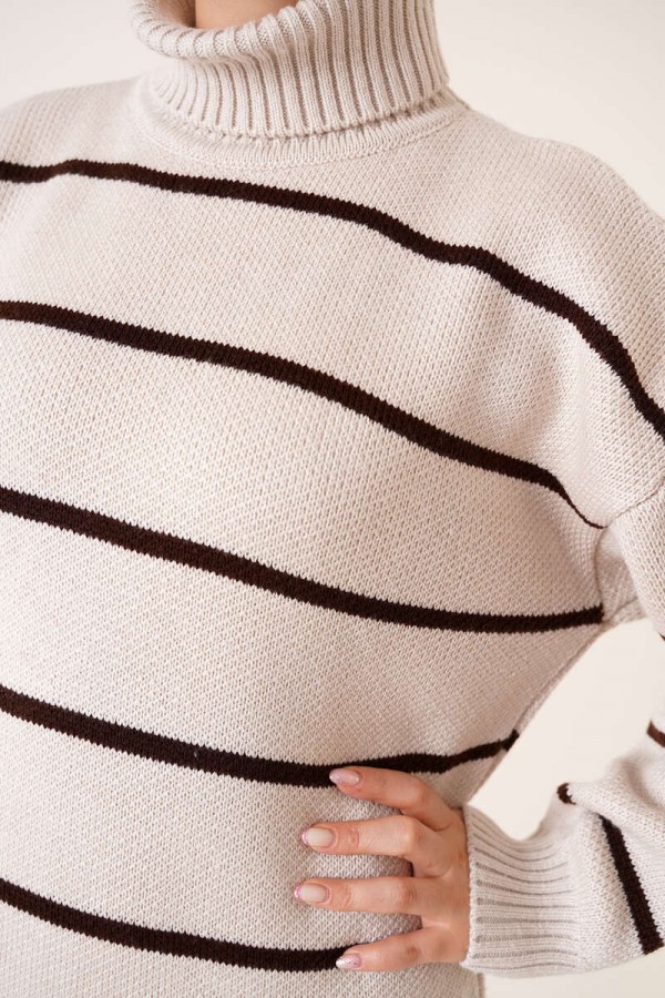  Boğazlı Triko Elbise Taş 2444