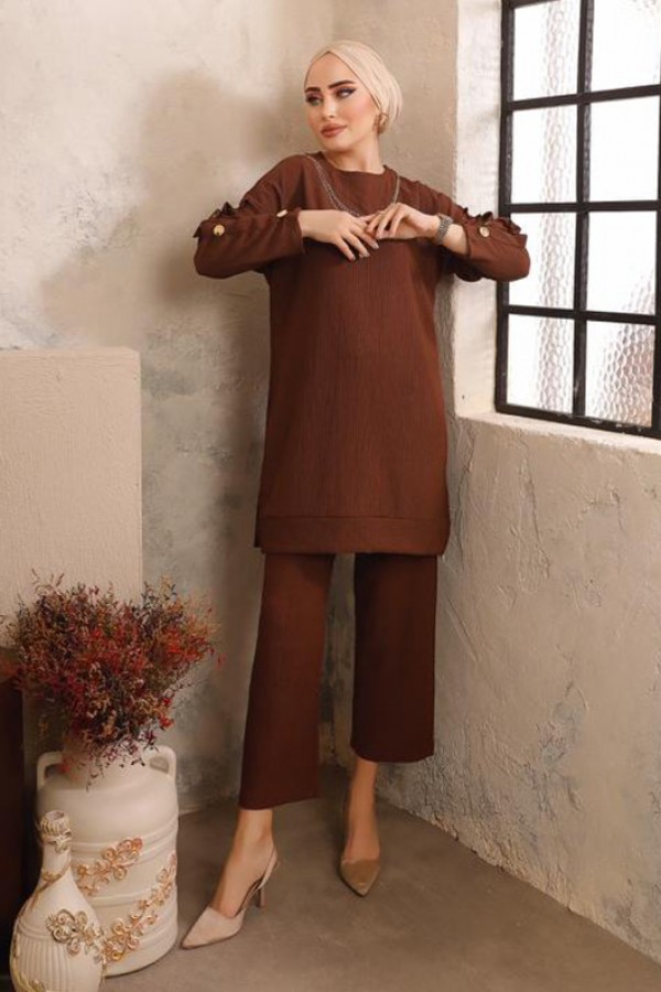 Tesettür İkili Takım Kahverengi 2945