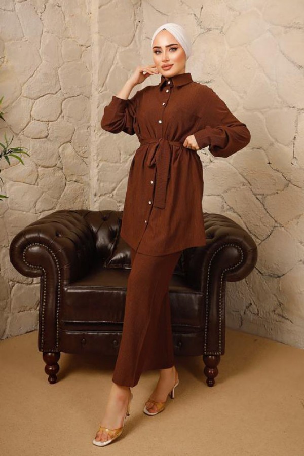 Tesettür İkili Takım Kahverengi 2944 Tesettür İkili Takım Kahverengi 2944