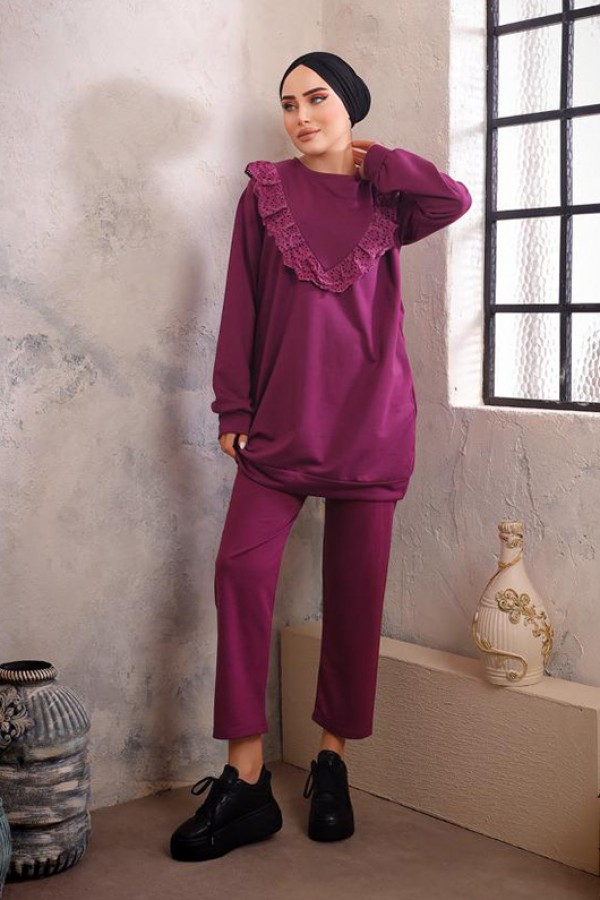  Dantel Detaylı İkili Takım Mor 2903