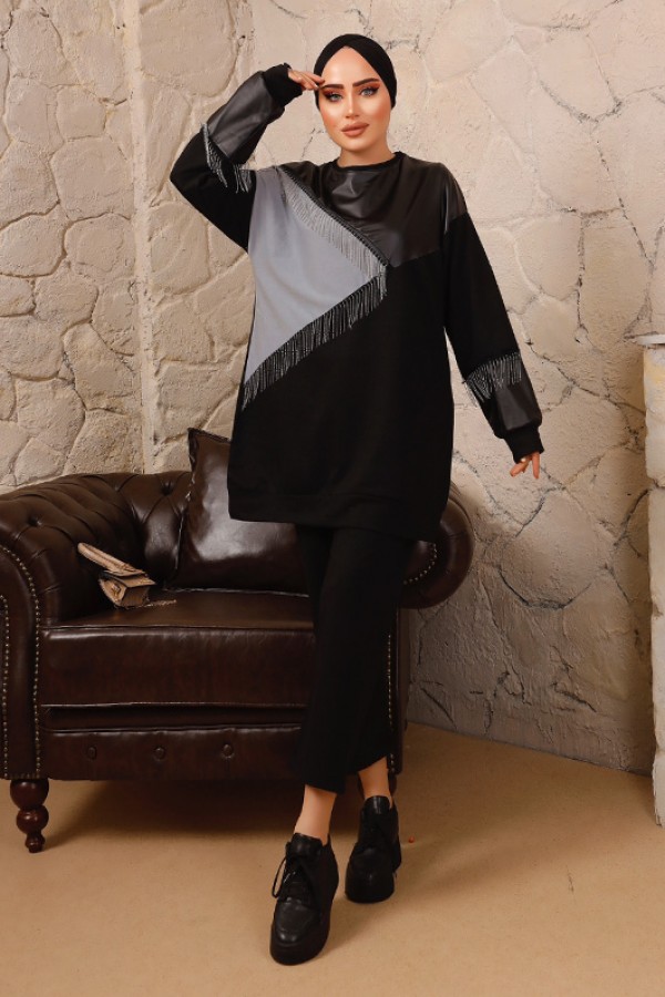 Zincir Detaylı İkili Takım Gri 2986 Zincir Detaylı İkili Takım Gri 2986