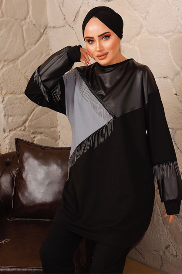 Zincir Detaylı İkili Takım Gri 2986 Zincir Detaylı İkili Takım Gri 2986