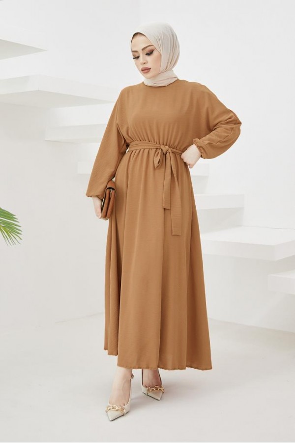 Tesettür Elbise Camel 424-1  Tesettür Elbise Camel 424-1