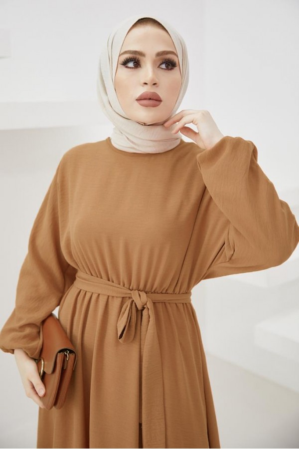 Tesettür Elbise Camel 424-1  Tesettür Elbise Camel 424-1