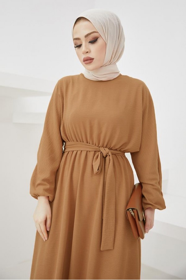 Tesettür Elbise Camel 424-1  Tesettür Elbise Camel 424-1