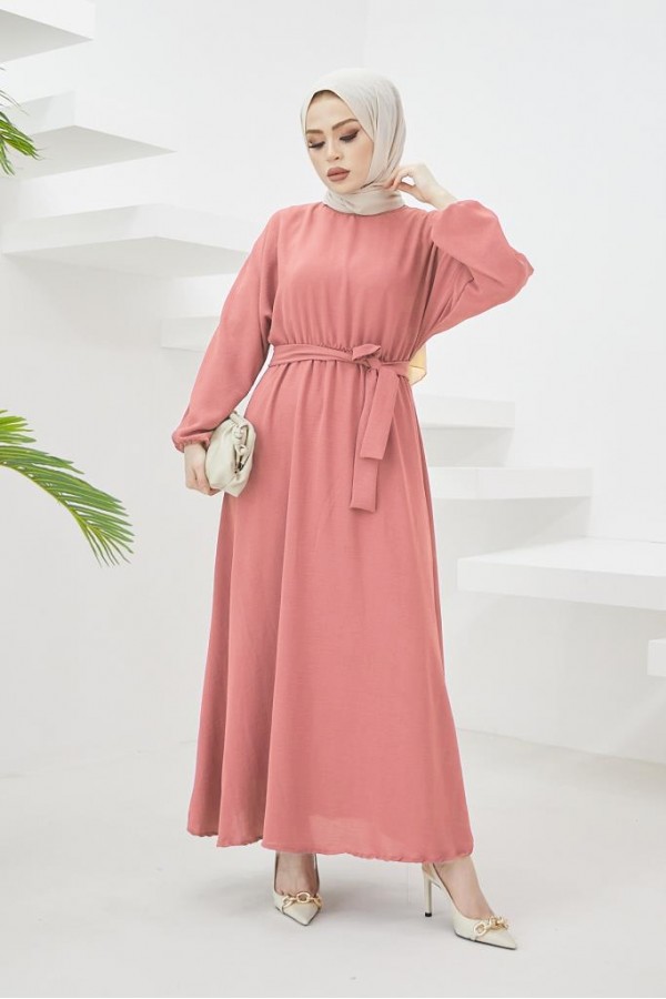 Tesettür Elbise Pembe 424-1 Tesettür Elbise Pembe 424-1