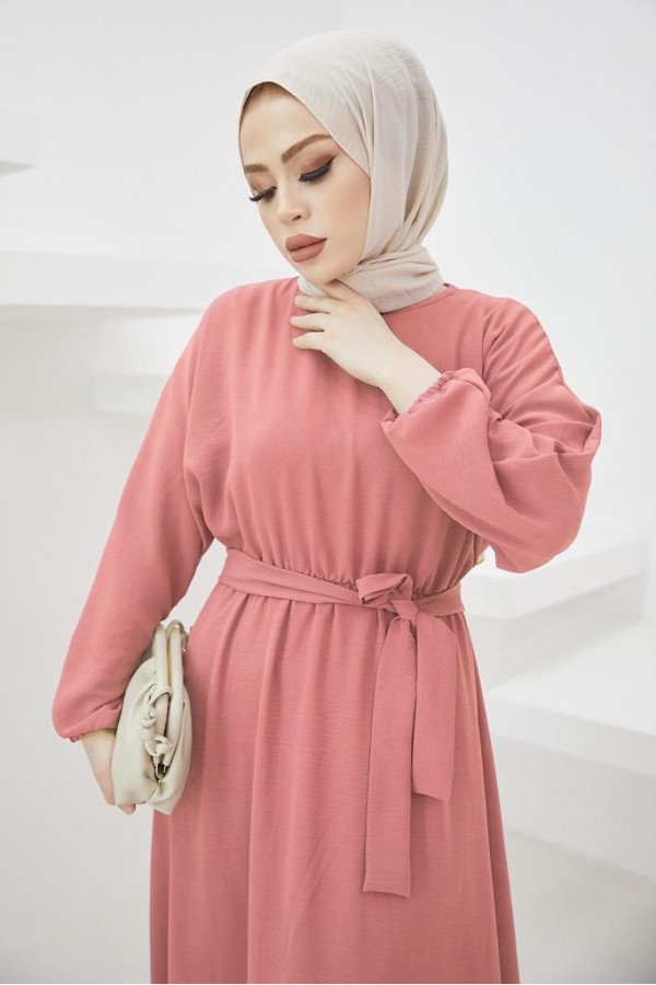 Tesettür Elbise Pembe 424-1 Tesettür Elbise Pembe 424-1