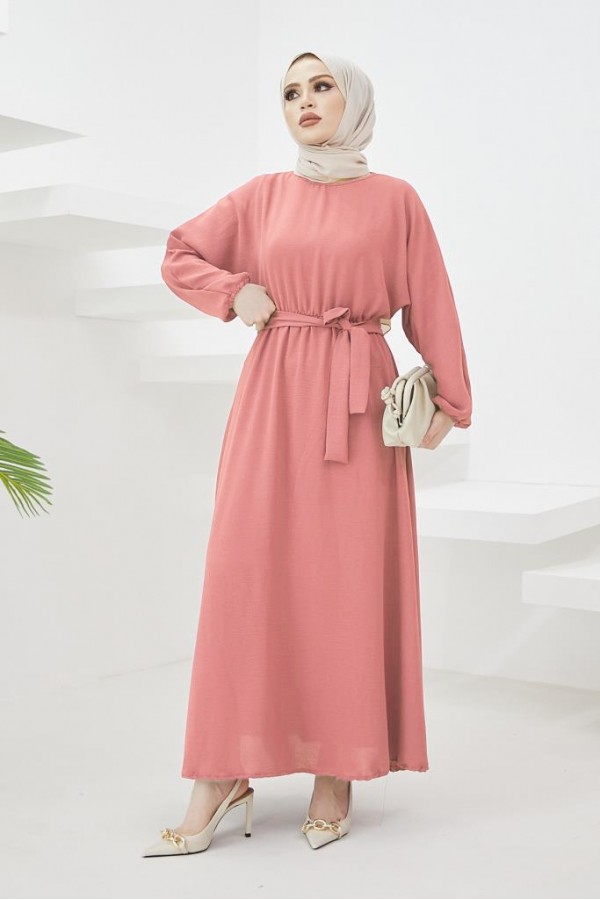 Tesettür Elbise Pembe 424-1 Tesettür Elbise Pembe 424-1