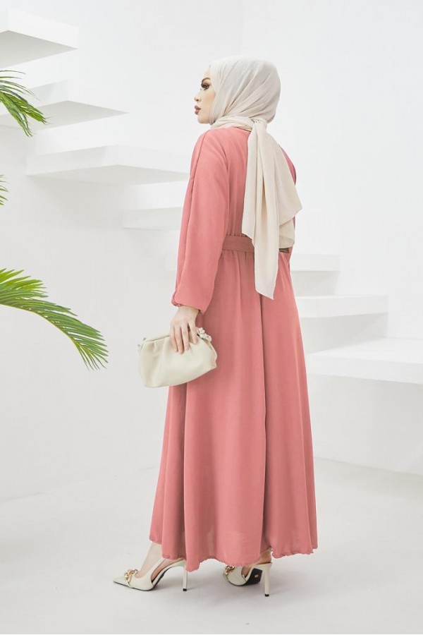 Tesettür Elbise Pembe 424-1 Tesettür Elbise Pembe 424-1