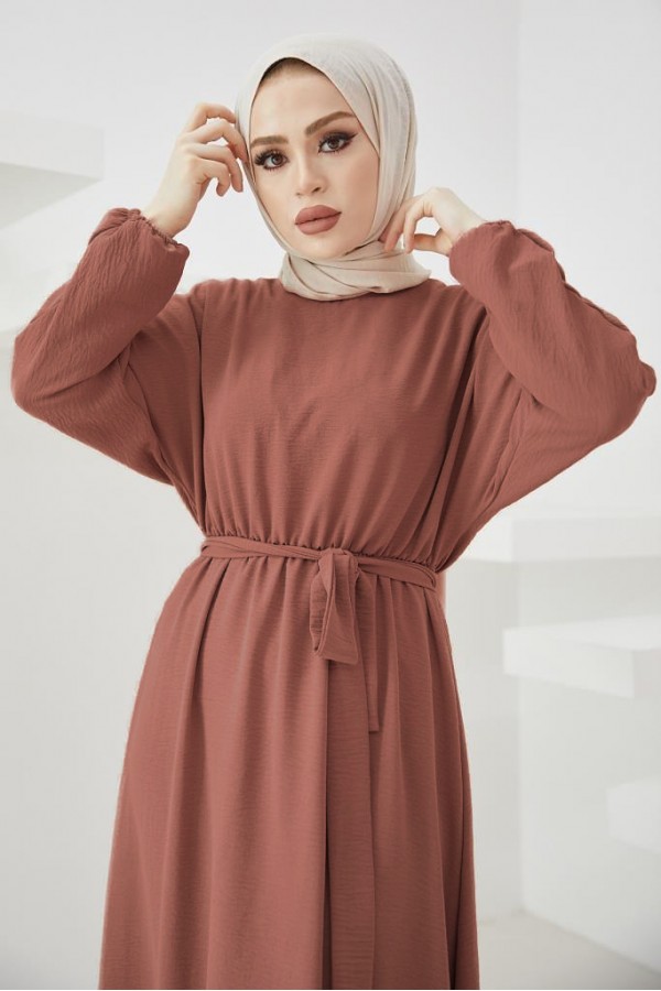  Tesettür Elbise Vişne 424-1