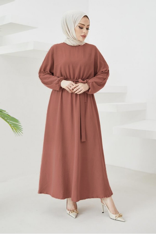  Tesettür Elbise Vişne 424-1